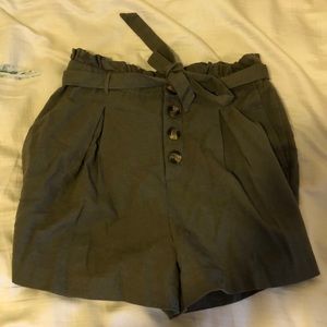 Olive green paper bag shorts